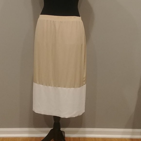 Club Monaco sz 8 Silk Polyester Skirt Beige White - Picture 1 of 7